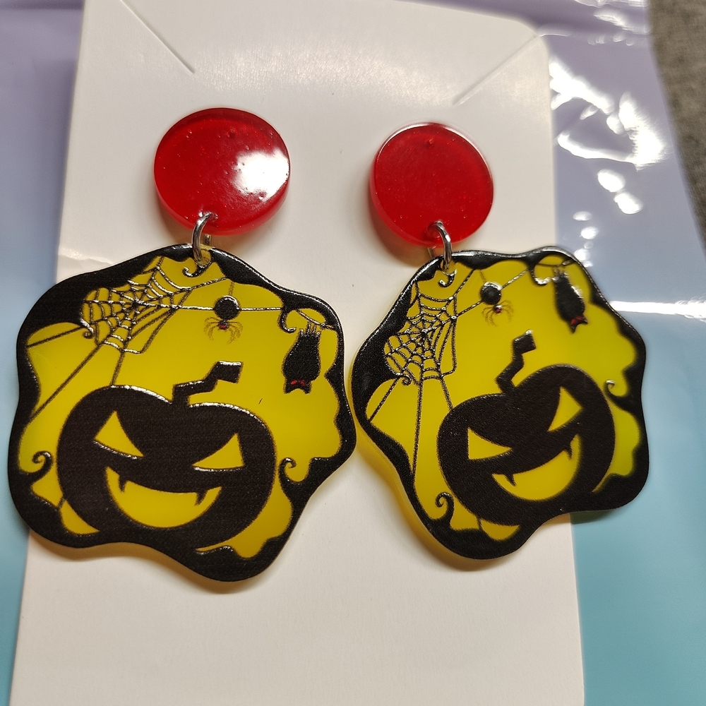 🎃 Spooky Pumpkin & Spiderweb Halloween Statement Earrings